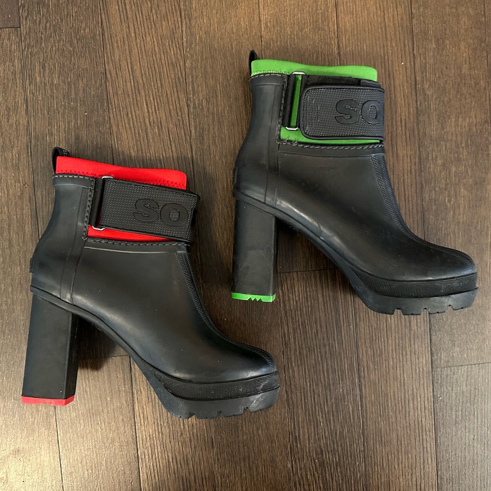 Sorel Black Boots with Red and Green Accents